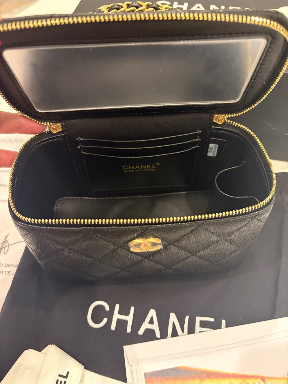 NWT CHANEL Black Quilted Mini Vanity Bag Gold Chain Handle/Crossbody VIP gift - Picture 5 of 7